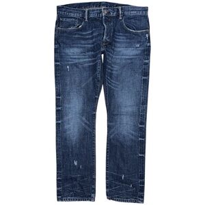 Y2K Rockstar Straight Leg Jeans 38 x 32 Dark Wash Distressed Button Fly Grunge